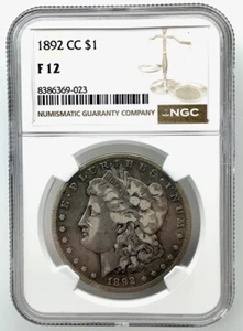 1892 CC $1 Morgan Silver Dollar  NGC F 12 - Picture 1 of 5