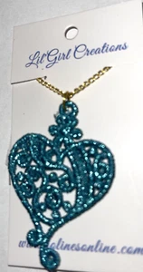 Collar azul hilo metálico diseño corazón de 18 in Nueva máquina de cadena bordada - Imagen 1 de 5