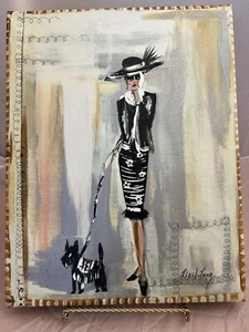 Frau mit SCOTTIE DOG signiert Liesl lang für Colleen Karis Designs Leinwand Wandbild - Bild 1 von 8