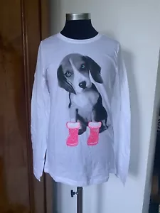 P.S. Aeropostale Original USA Langarm Shirt Gr. 164 Cooler Hunde Druck Weiß Bunt - Bild 1 von 4