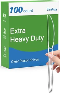 Dealusy 100 Count Extra Heavy Duty Clear Plastic Knives Disposable BPA-Free H - Picture 1 of 7