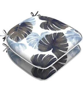 Indoor/Outdoor Chair Cushions with Ties, Patio Chair Pads 2 Pack, Big Leaves - Picture 1 of 7