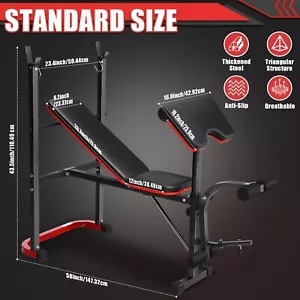 660lbs Weight Bench Folding Bench Press Adjustable w/Rack Strength Training Gym - Picture 1 of 8