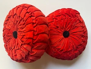 WOW! Mid Century MCM Decorative *ORANGE PUFF PILLOWS Vintage Velvet Velour RETRO - Picture 1 of 9
