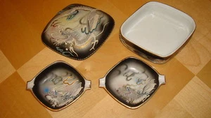 Vintage Fleetwood ~ BLUE EYE DRAGON MORIAGE SMOKER'S SET~ Box + 2 Ashtrays - Picture 1 of 8