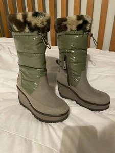 OTBT Mover Winter Snow Boots Suede Sage Green Camouflage Faux Fur Women's 6 M - Picture 1 of 15