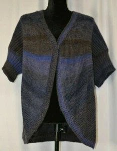 Chico's Sz 2 Short Sleeve Cardigan Sweater Medium Knit Wool Bld Stretch Degrade - Picture 1 of 11
