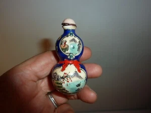 Süße Vintage Schnupftabakflasche Metall handbemalt Emaille Landschaft 2,75" - Bild 1 von 5