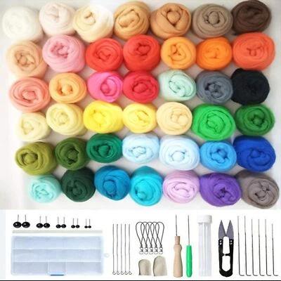 50 Color Wool Soft Fibre Roving Set Needle Felting Tool Kit Hand Craft Spinnings - Image 1 of 4