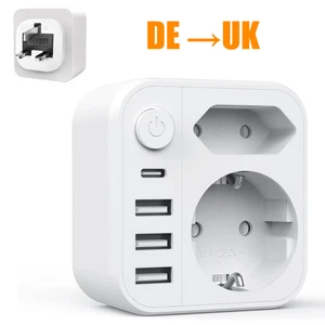 Reiseadapter DE auf UK GB England Steckdose Reisestecker Adapter Strom 3 pin USB - Bild 1 von 15