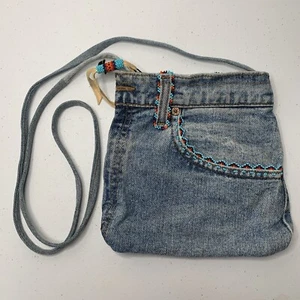 Handgefertigte Levi's Denim Jeans Tasche Handtasche Crossbody Perlen Details Reißverschluss - Bild 1 von 18