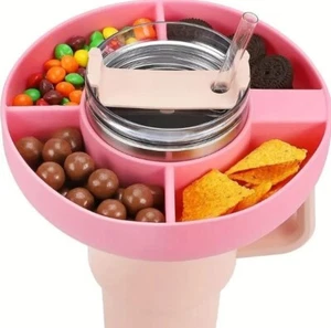 40oz. Pink Silicone Snack Bowl with 4 Compartments For Tumbler Cup 40oz - Picture 1 of 1