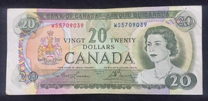 1969, CANADA $20 BANKNOTE, LAWSON/BOUEY, #WS5709039, ELIZABETH II/ROCKIES MTNS - Picture 1 of 2