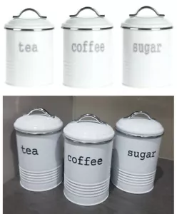 Retro Tea Coffee Sugar Kitchen Storage Canisters Jars Pots Tin Set Air Tight Lid - Picture 1 of 10