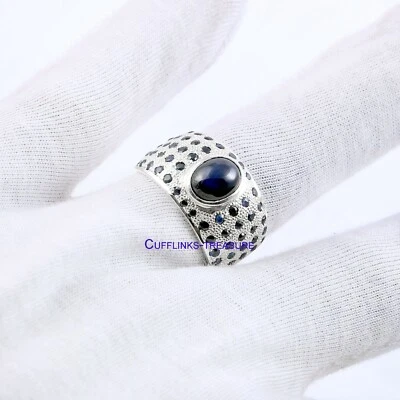 Natural Blue Sapphire Gemstones with 925 Sterling Silver Ring For Men's #6780 - Image 1 of 4