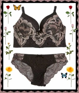 $58 36C nero a pois bronzo pizzo linea lunga pushup UW reggiseno bikini mutandine SET Sophie B  - Foto 1 di 9