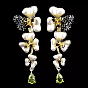 Summer 925 Silver Earrings Pear Green Peridot 6x4mm Spinel Gemstone Jewelry - Picture 1 of 14