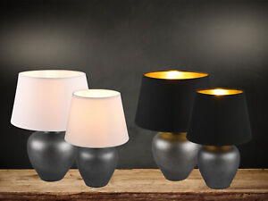 Coole Keramik Nachttischlampen Nachtischleuchten Landhaus mit Textillampenschirm