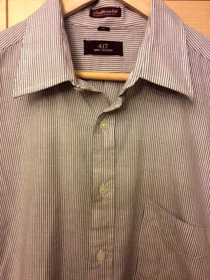 Camisa de vestir vintage Van Heusen 417 Mid Century Mod para hombre marrón y blanco a rayas L Foto 1 de 3