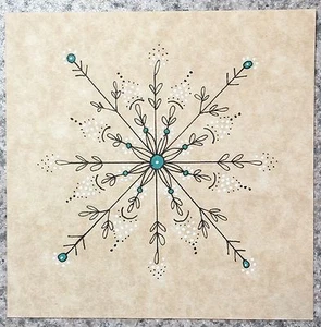 SEArts Snowflake 1 Black White Turquoise ORIGINAL India Ink Minimilist Tan Biege - Picture 1 of 1