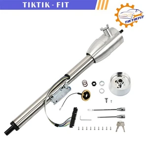 30" Stainless Tilt Manual Steering Column Floor Shift w/ Ignition Key & Adapter - Picture 1 of 8