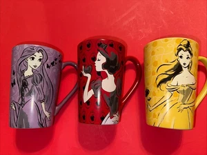 3 Genuine Disney Store Ceramic Princess Mugs 5 1/2” BELLE, SNOW WHITE & RAPUNZEL - Picture 1 of 12
