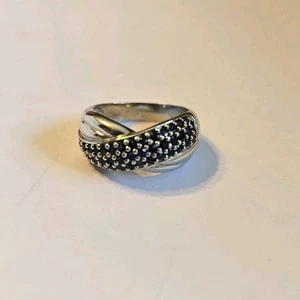 Blauer Pave Saphir Sterlingsilber Ring Größe 10,75 modernes Kreuz Design - Bild 1 von 8