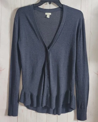 Cárdigan ligero con bisagra gris azulado mezcla de algodón con volantes dobladillo botón XS Foto 1 de 4