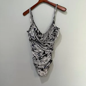 Miraclesuit Seraphina Damen-Badeanzug Einteiler Größe 10 schwarz weiß Blätter schlankmachend - Bild 1 von 8