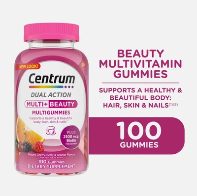 Gomitas multivitamínicas Centrum Dual Action Multi + Beauty para mujer, surtidas, 100 quilates Foto 1 de 4