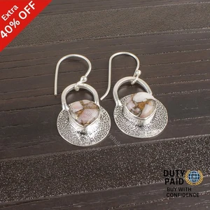 Orecchini pendenti goccia pietra turchese rame rosa argento 925 Cyber Monday Deal - Foto 1 di 7