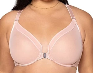 CURVY COUTURE 1618 FRONT CLOSURE RACERBACK SHEER BRA BLUSHING ROSE SIZE 40C - Picture 1 of 9