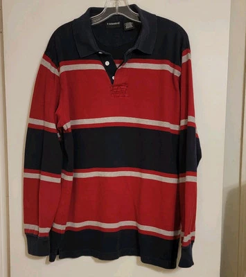 Polo de Rugby Y2K No Boundaries De Colección Para Hombres L 42-44 Azul/Rojo Rayas LS Foto 1 de 4