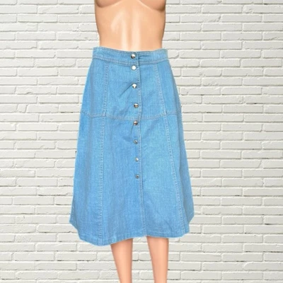 Винтажная пэчворк юбка 70-х легкая вареная джинсовая юбка миди на передней пуговице богемное хиппи - Изображение 1 из 4