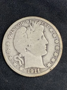 1911 Barber Silver Half Dollar 90% Silver 50c Philidelphia Mint - Picture 1 of 2