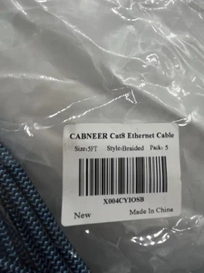 Cat8 Ethernet Kabel Geflochten 5 Fuß Schwarz & Blau (5er Pack) Neu Kabel - Bild 1 von 4