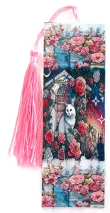 CAT IN STAINED GLASS WINDOW, FLOWERS,FAIRIES,DOG,BIRD,CATS-BOOKMARK - Foto 1 di 1