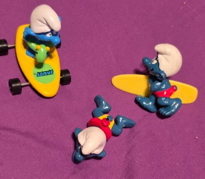 Smurfs Surfer Smurf plus swimmer and skateboard figures SCHLEICH APPLAUSE - Image 1 of 2
