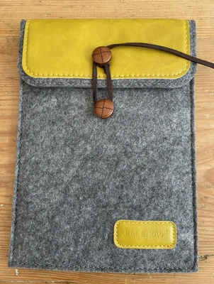 New Adorable Yellow And Gray Felt Tablet Holder/Case With Button Closure - Image 1 of 4