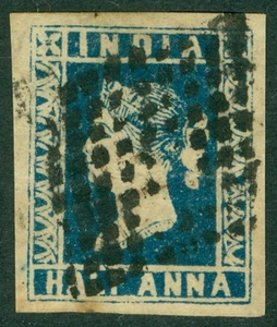 SG 6 Indien 1854. 1/2a blau. Fein gebraucht, gute Ränder KAT 160£ - Bild 1 von 2