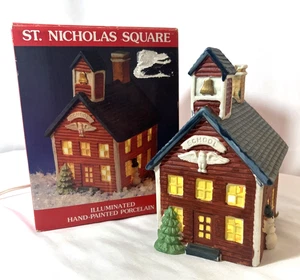 Vintage Nikolausplatz Dorf Schulhaus beleuchtet handbemalt mit Box 1991 - Bild 1 von 14