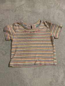 Vintage Mickey Mouse Stripe Embroidered T Shirt 90s Disney & Co Girls Small? Y2K - Picture 1 of 7
