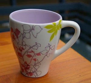 Starbucks Coffee Company 12oz 2007 Flowers & Butterfly Floral Mug Purple Inside - Picture 1 of 10