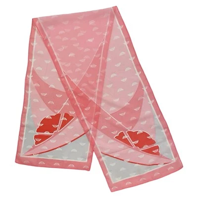 Cachecol oblongo transparente vintage anos 80 estampa de arte geométrica Ascot 1980 longo chiffon rosa - Imagem 1 de 3