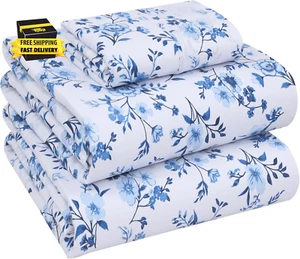 100% Cotton Twin Sheets Set, 3 Pieces, Soft & Breathable Percale Weave Bedding, - Picture 1 of 8
