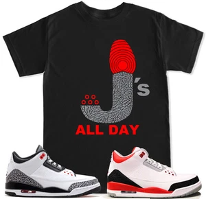 Camiseta J's ALL DAY Elephant a juego con Air Js Retro 3 Blanco Negro Zapatos - Imagen 1 de 17