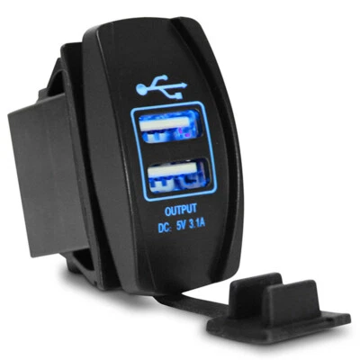 Dual USB Ports Car Phone Charger Socket Power Outlet Blue LED Adapter For Truck - Image 1 of 4