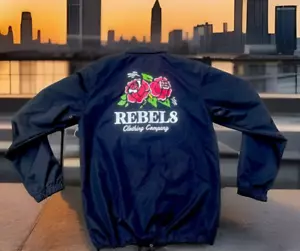 REBEL 8 CLOTHING COMPANY NYLON COACHES JACKET BLACK WITH ROSES SIZE LARGE - Picture 1 of 7