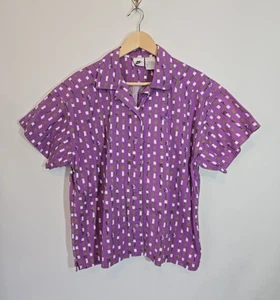 Nike Purple Geometric Retro 90s Button Front Short Sleeve Camp Shirt Size Medium - Picture 1 of 10