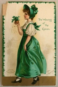 Ellen H Clapsaddle St Patrick Day trägt das grüne hübsche Mädchen Kleeblatt Topf - Bild 1 von 8